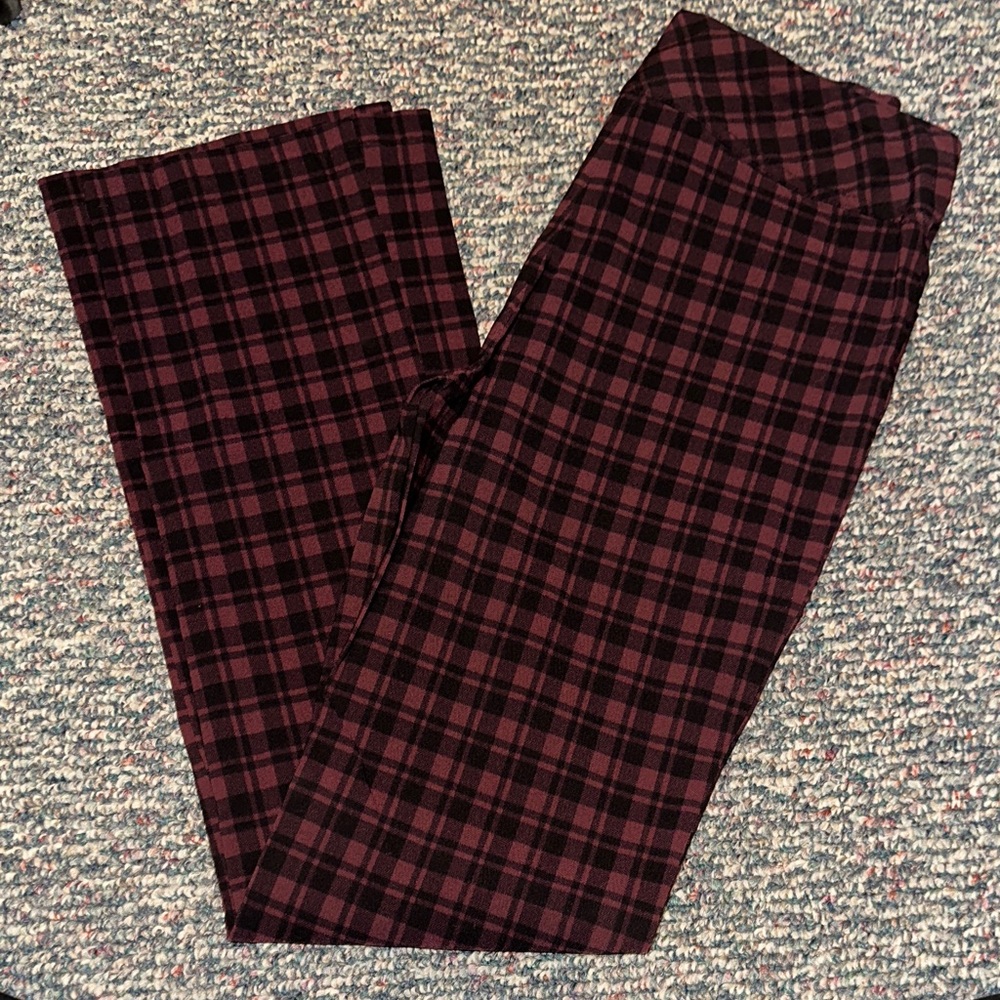 Plaid Women’s Pants - Black and Burgundy